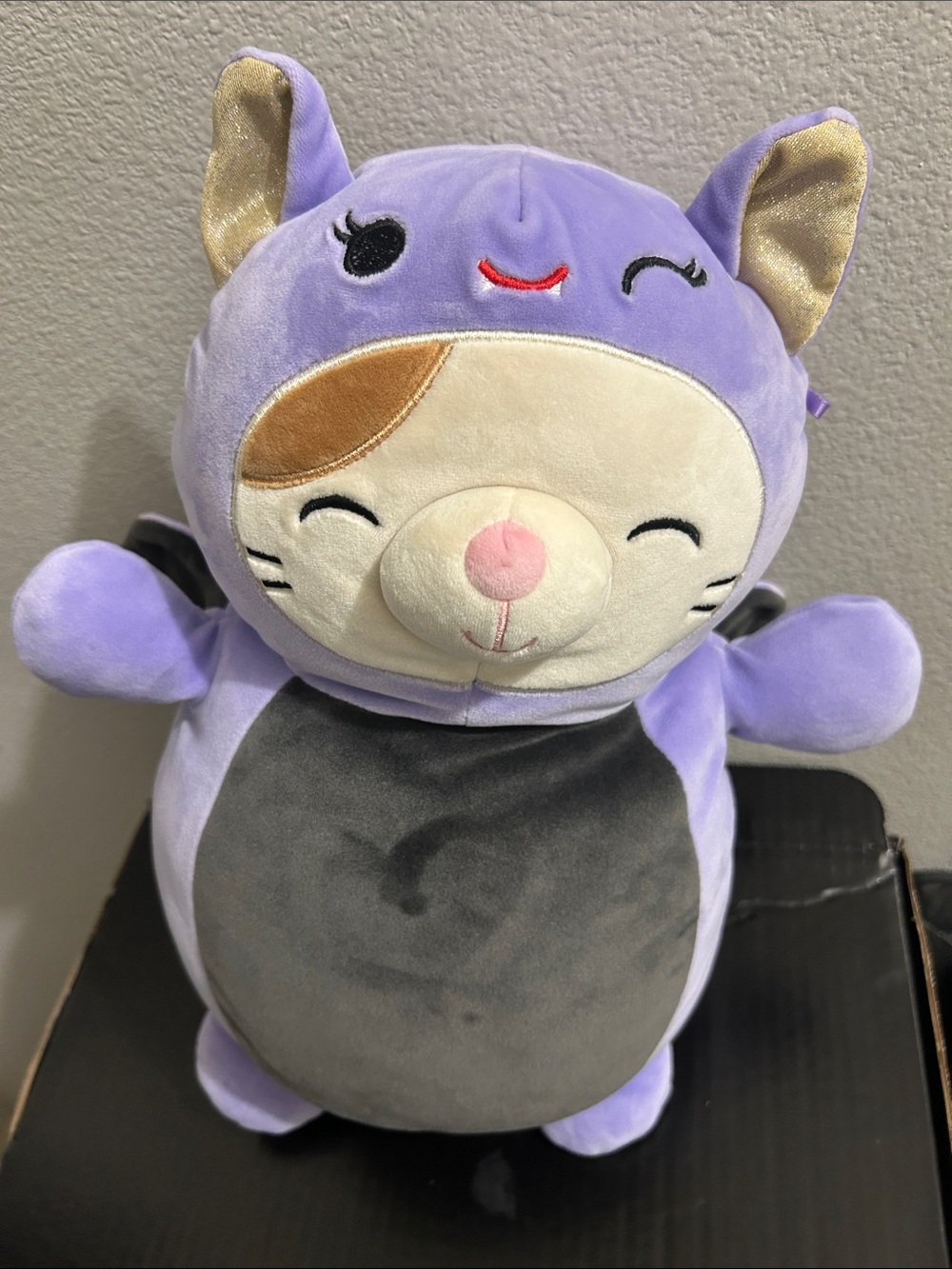 Squishmallows Lavender kitty/batty Plush with Gray Belly and Gold Ears